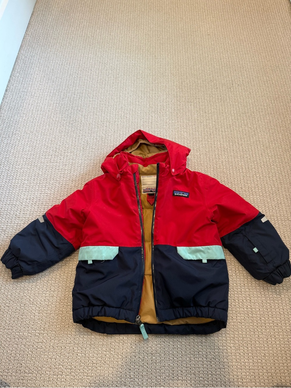 Patagonia Kids Colorblock Hooded Puffer Jacket - Red, Navy, Mint